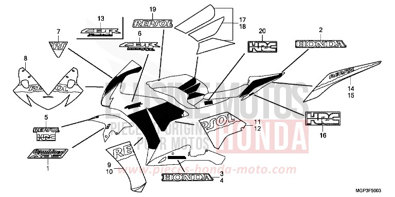 RAYURE/MARQUE (CBR1000RRD/RAD) (REPSOL) de CBR1000RR "Fireblade" VIBRANT ORANGE (YR250HA) de 2013